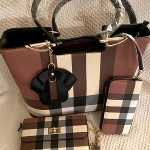 Stylish Plaid Women's Three Bag Set